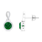 Round Emerald and Diamond Infinity Stud Earrings Emerald - ( AAA ) - Quality - Rosec Jewels