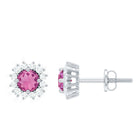 0.75 CT Pink Tourmaline and Diamond Halo Classic Stud Earrings Pink Tourmaline - ( AAA ) - Quality - Rosec Jewels