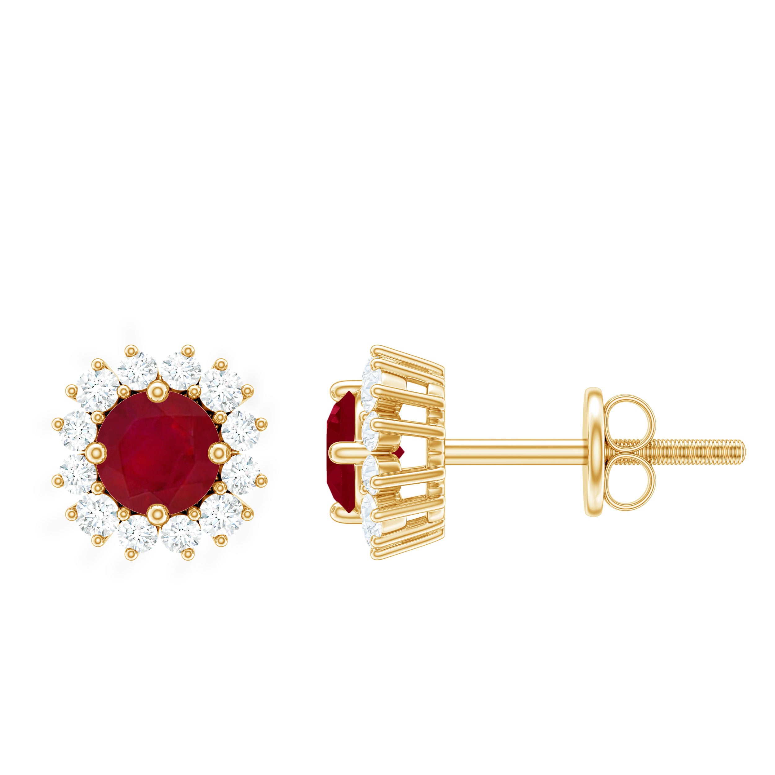 Classic Ruby Stud Earrings with Diamond Accent Ruby - ( AAA ) - Quality - Rosec Jewels