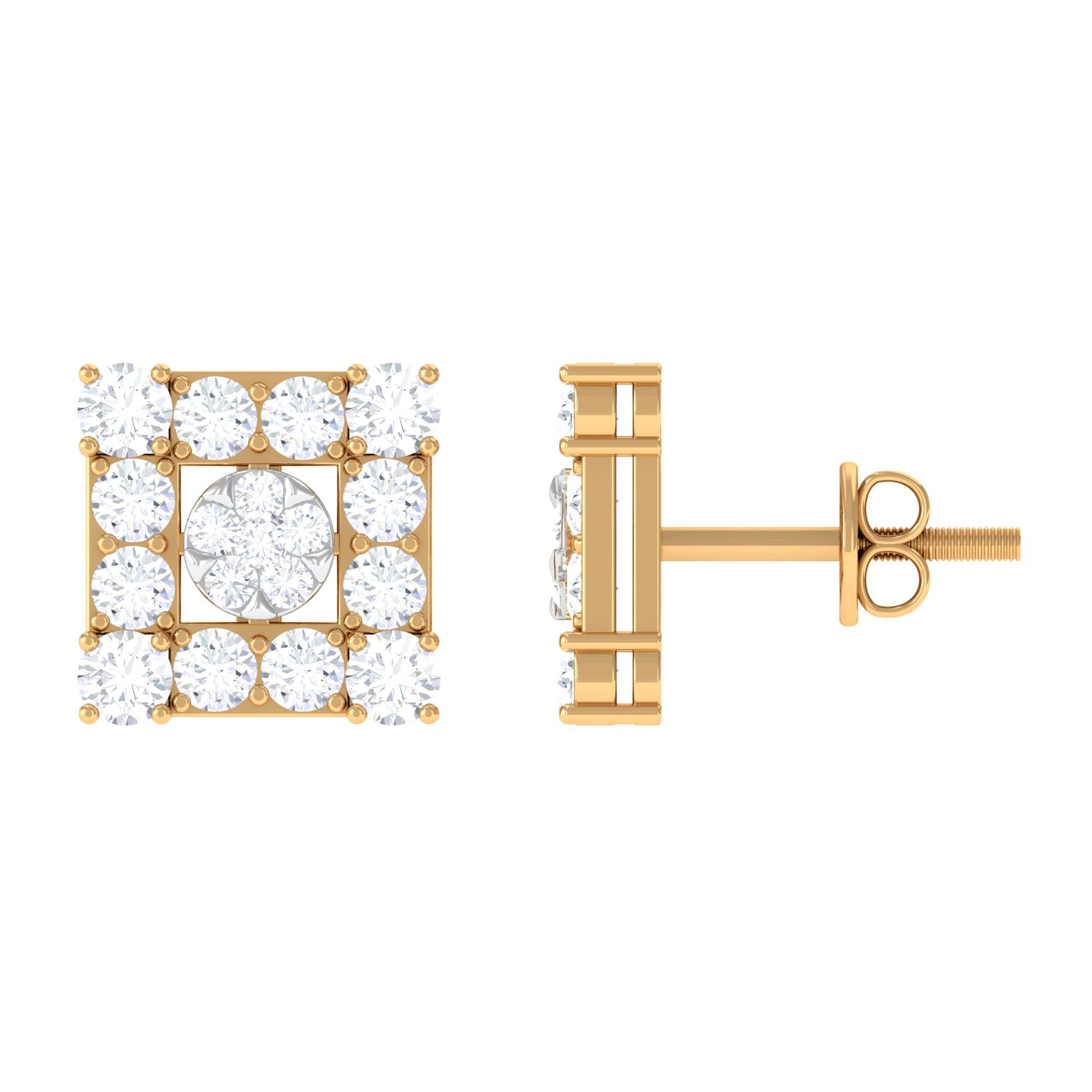 Certified Moissanite Square Stud Earrings Moissanite - ( D-VS1 ) - Color and Clarity - Rosec Jewels