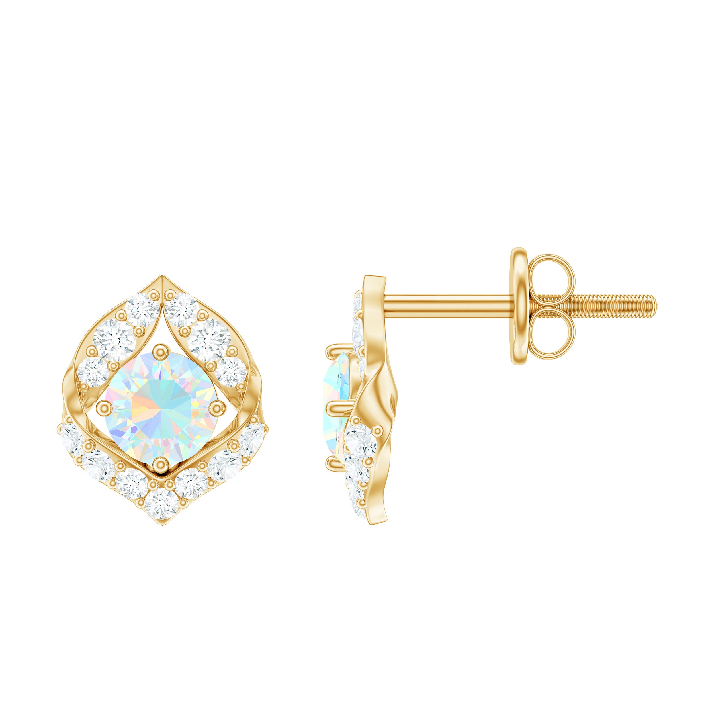 3/4 CT Ethiopian Opal Stud Earrings with Moissanite Accent Ethiopian Opal - ( AAA ) - Quality - Rosec Jewels