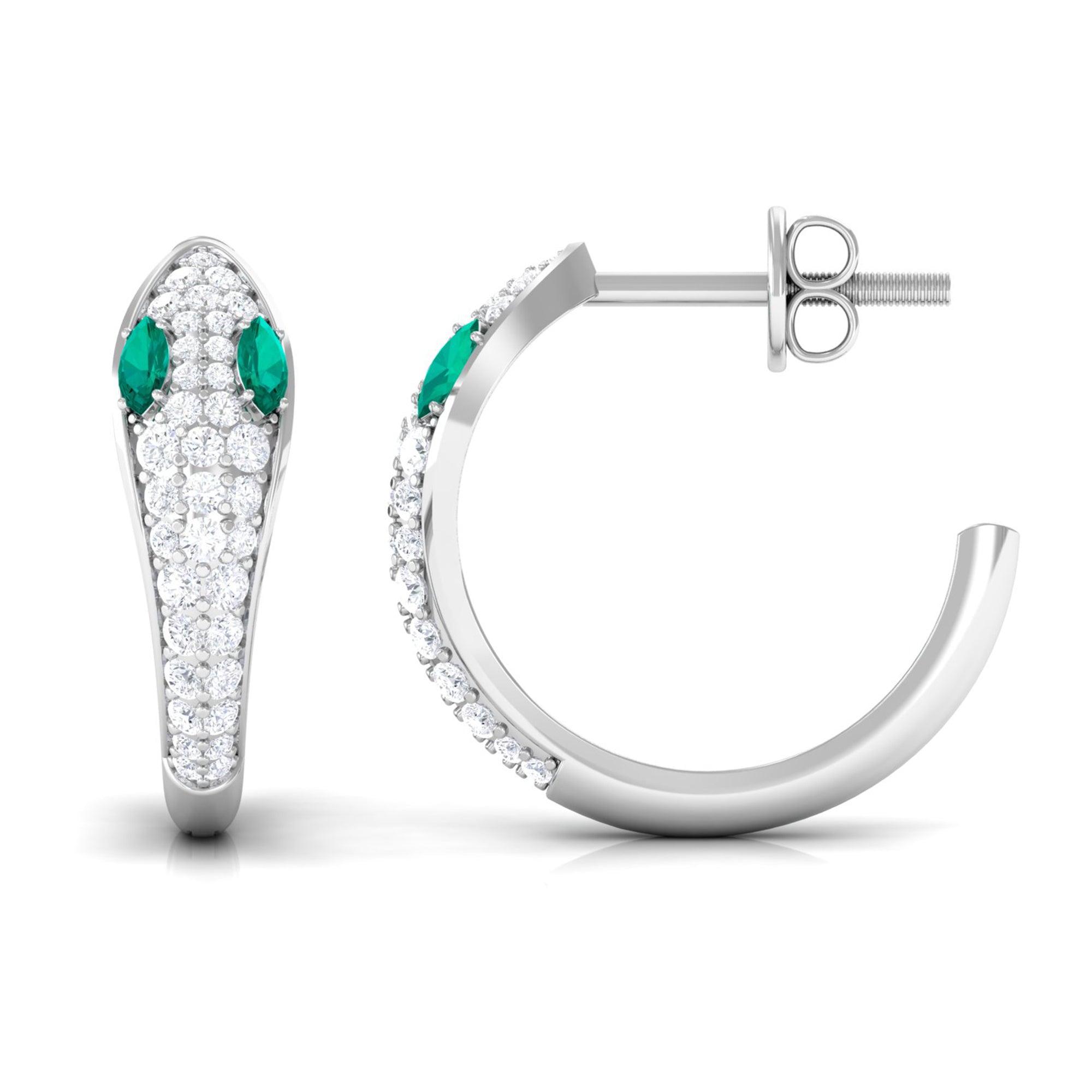 Emerald and Diamond Snake Hinged Hoop Earrings Emerald - ( AAA ) - Quality - Rosec Jewels