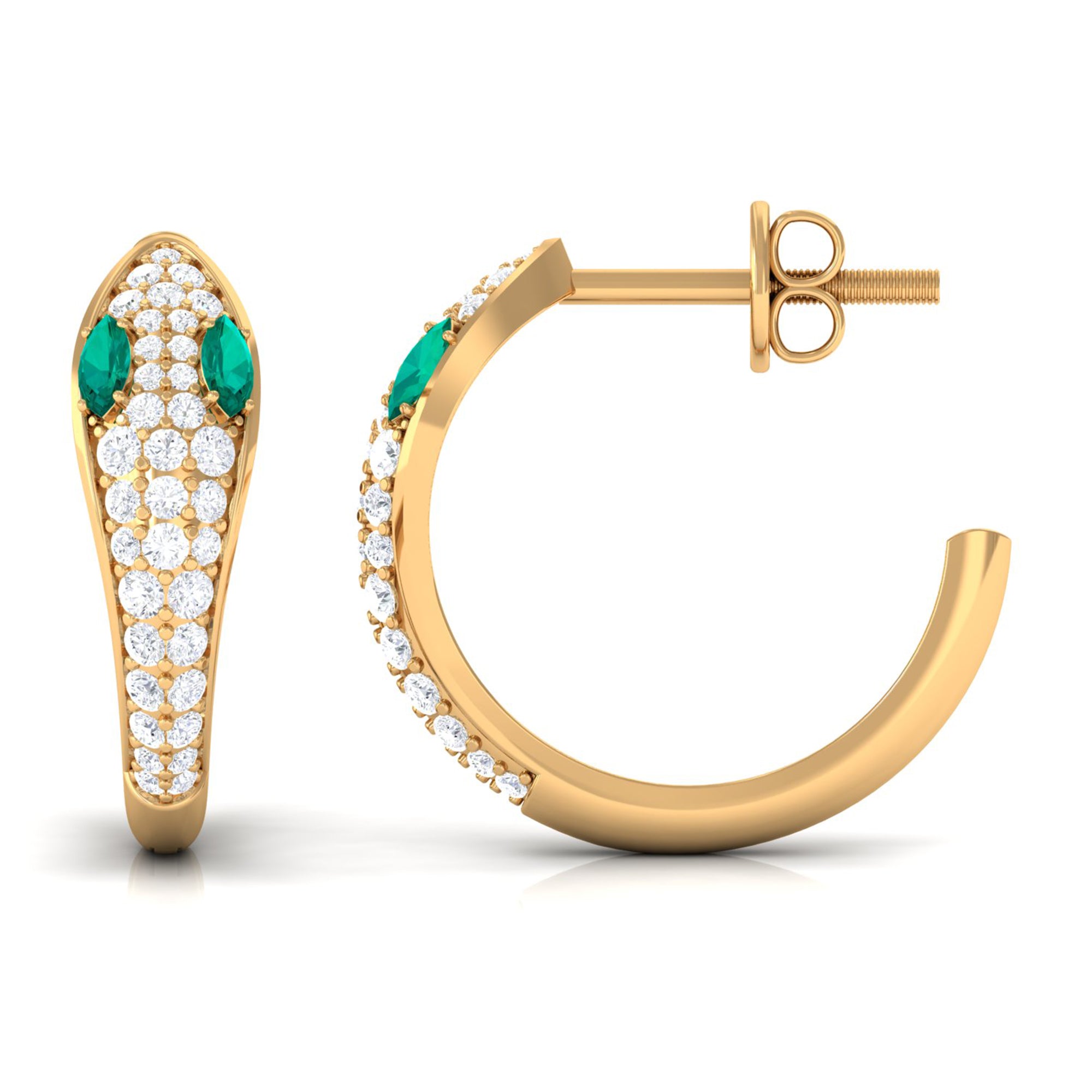 Emerald and Diamond Snake Hinged Hoop Earrings Emerald - ( AAA ) - Quality - Rosec Jewels