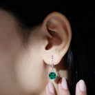 Cushion Cut Solitaire Created Emerald Drop Earrings in Silver Lab Created Emerald - ( AAAA ) - Quality 92.5 Sterling Silver - Rosec Jewels