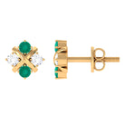 Real Emerald and Moissanite Stud Earrings Emerald - ( AAA ) - Quality - Rosec Jewels