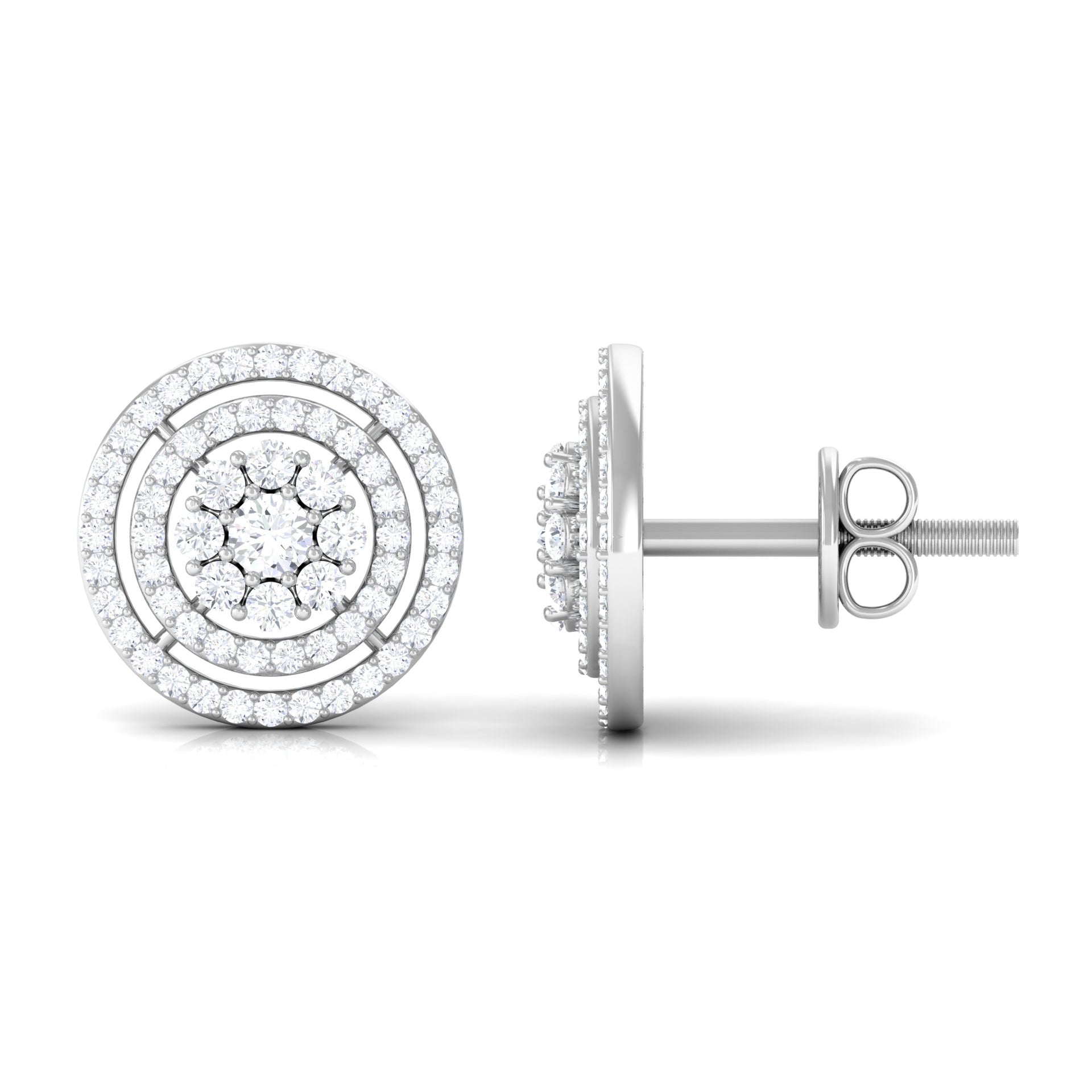 1 CT Floral Inspired Diamond Double Halo Stud Earrings Diamond - ( HI-SI ) - Color and Clarity - Rosec Jewels