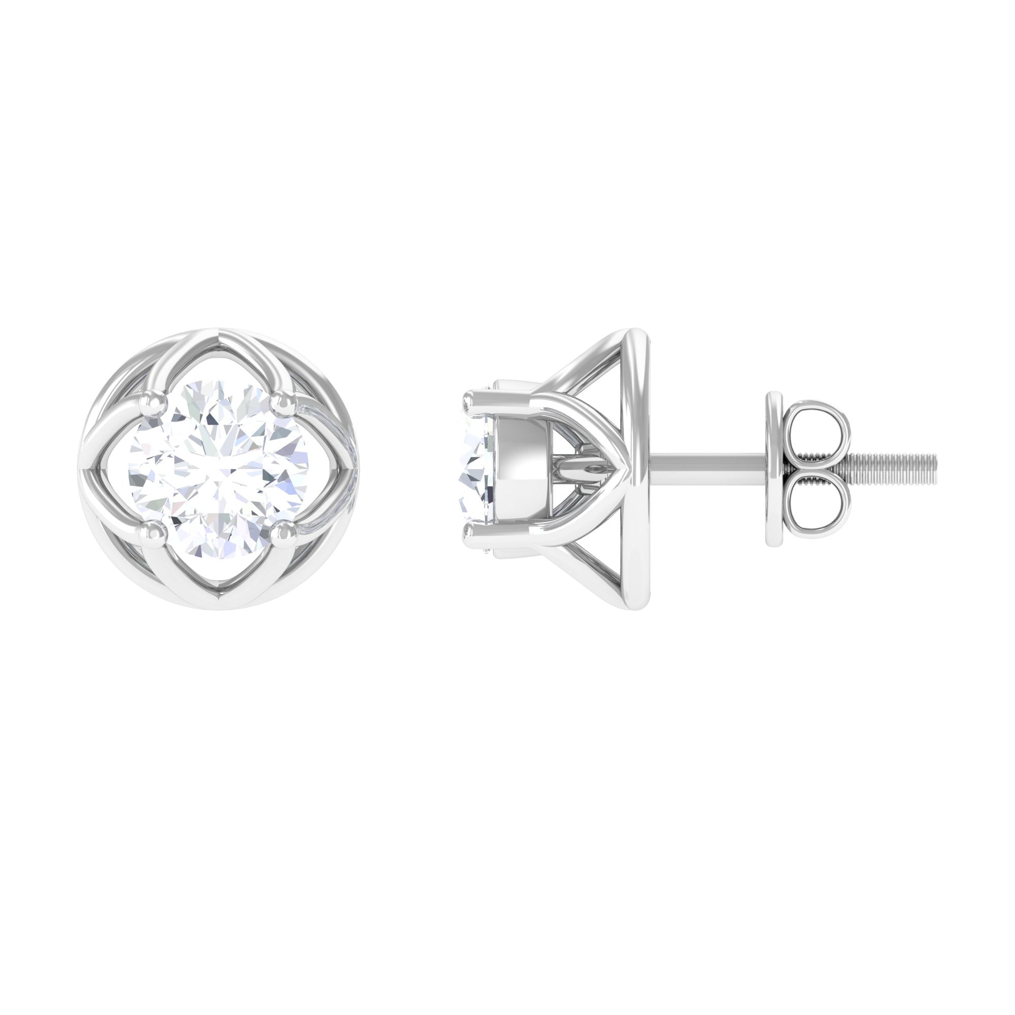 Moissanite Flower Stud Earrings Moissanite - ( D-VS1 ) - Color and Clarity - Rosec Jewels