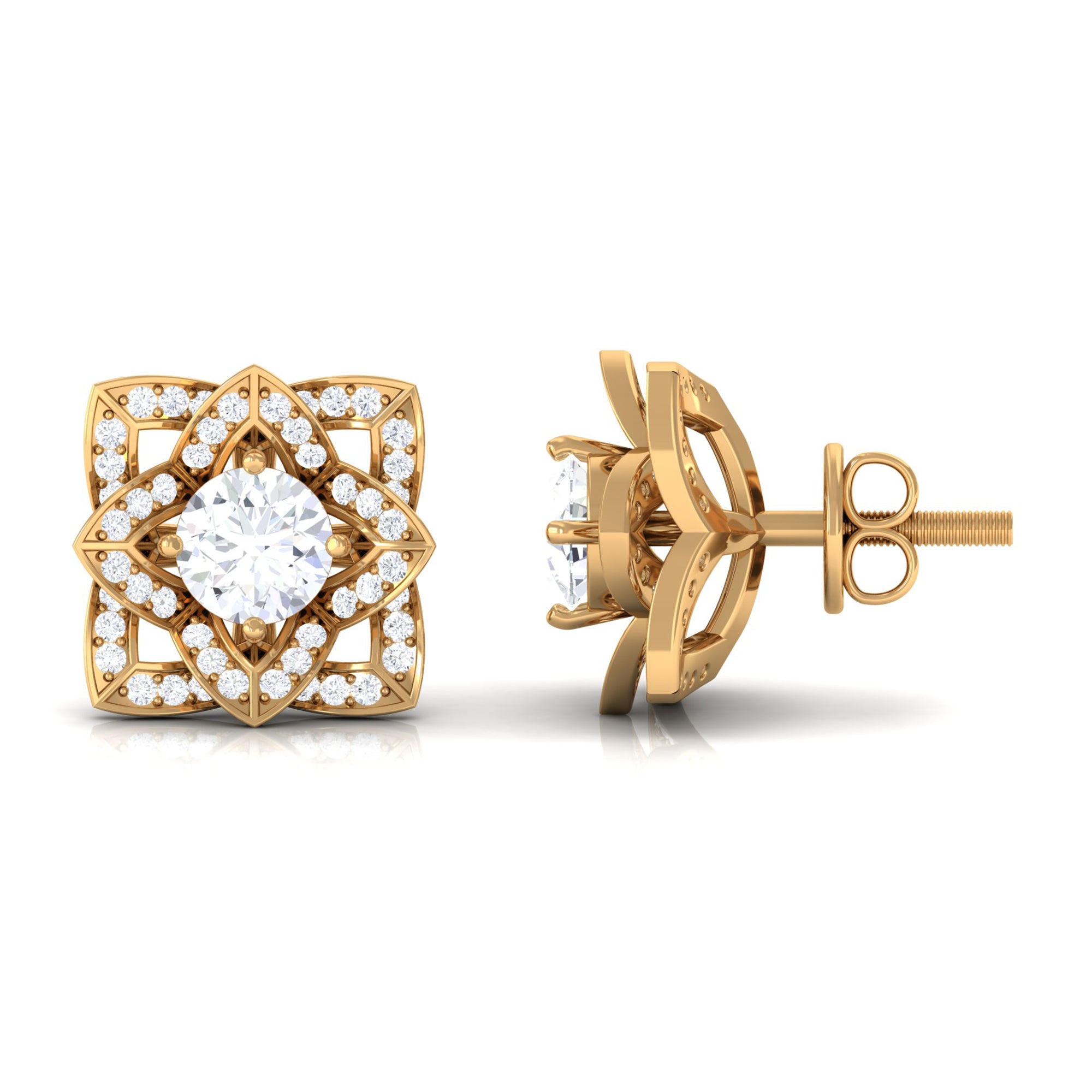 Flower Stud Earrings with Round Shape Diamond Diamond - ( HI-SI ) - Color and Clarity - Rosec Jewels