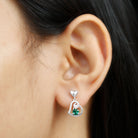 Created Emerald Heart Drop Earrings with Diamond Accent Lab Created Emerald - ( AAAA ) - Quality - Rosec Jewels