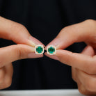 Created Emerald Halo Stud Earrings with Diamond Lab Created Emerald - ( AAAA ) - Quality - Rosec Jewels