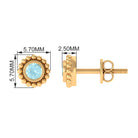 Bezel Set Sky Blue Topaz and Gold Beaded Stud Earrings Sky Blue Topaz - ( AAA ) - Quality - Rosec Jewels