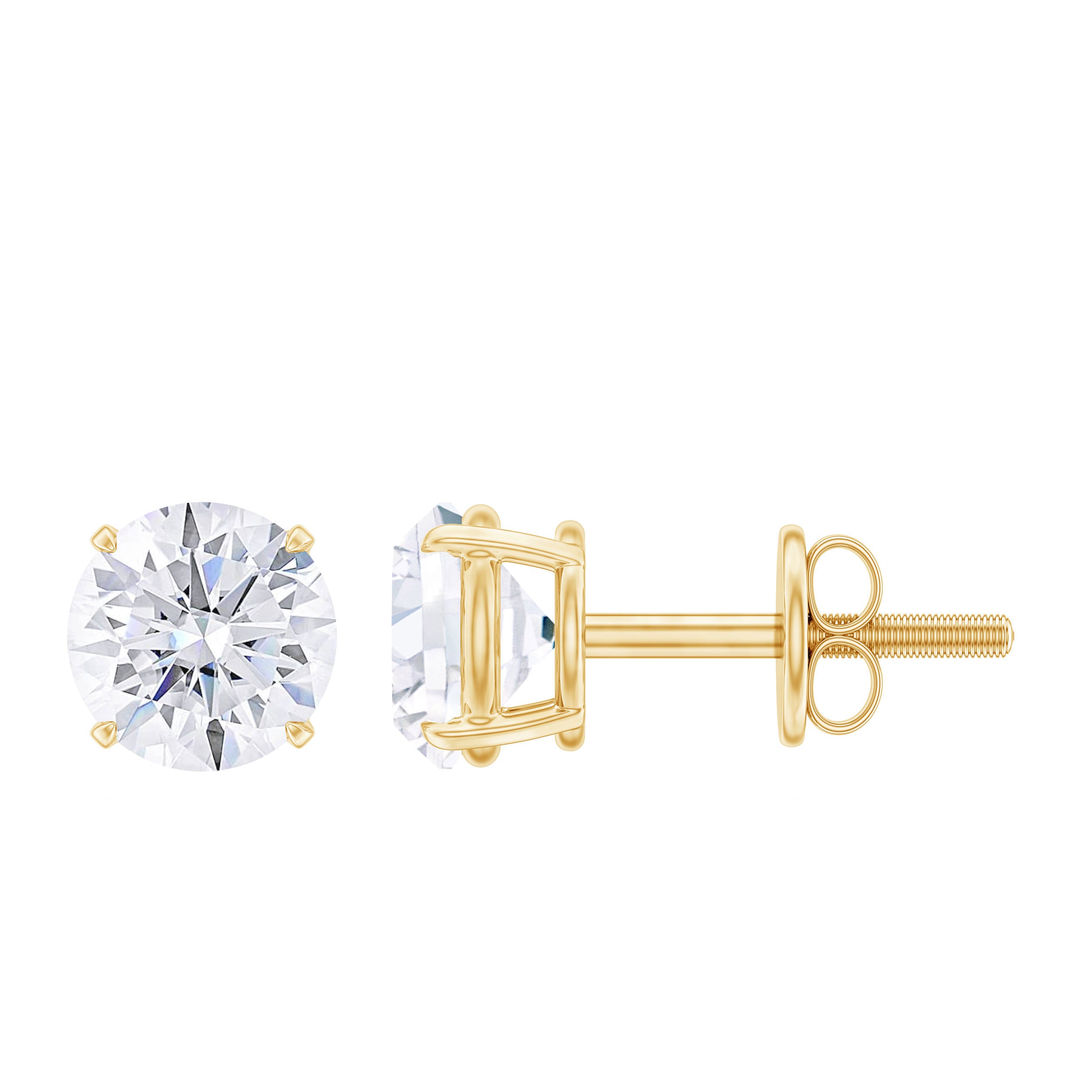 1 CT Round Shape Moissanite Solitaire Stud Earrings with Screw Back Moissanite - ( D-VS1 ) - Color and Clarity - Rosec Jewels