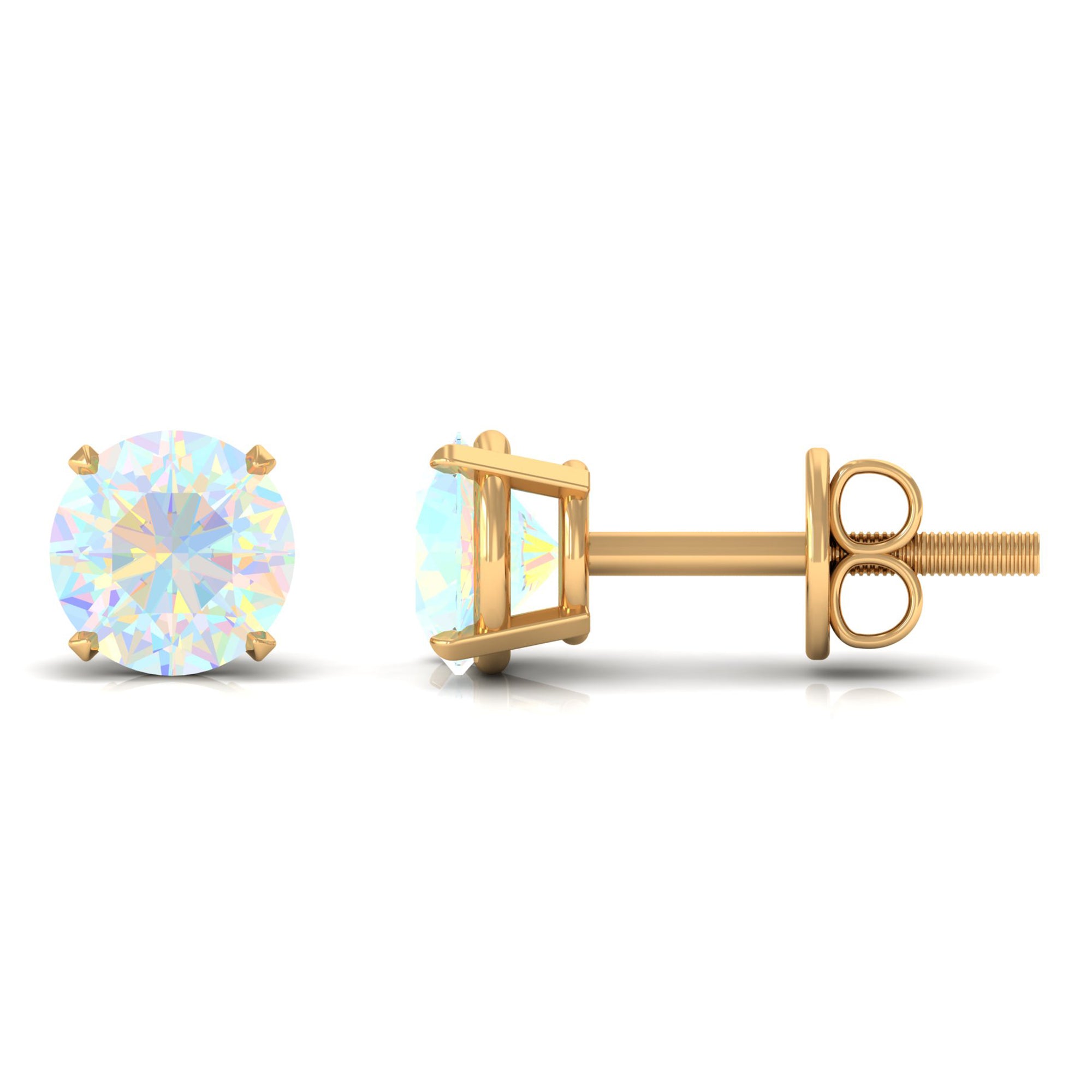 Round Ethiopian Opal Solitaire Stud Earrings Ethiopian Opal - ( AAA ) - Quality - Rosec Jewels