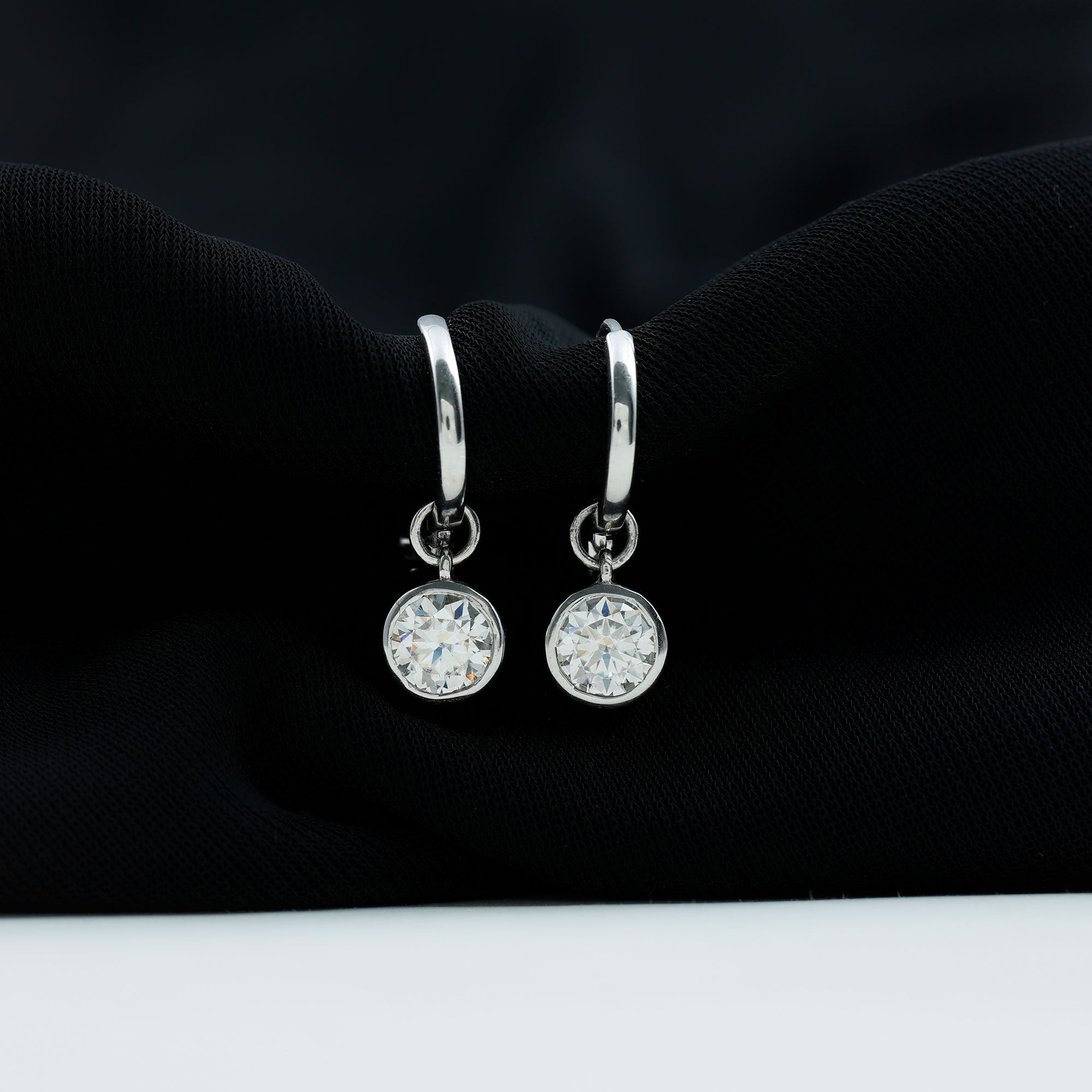 Rosec Jewels-Bezel Set Moissanite and Hinged Hoop Earrings