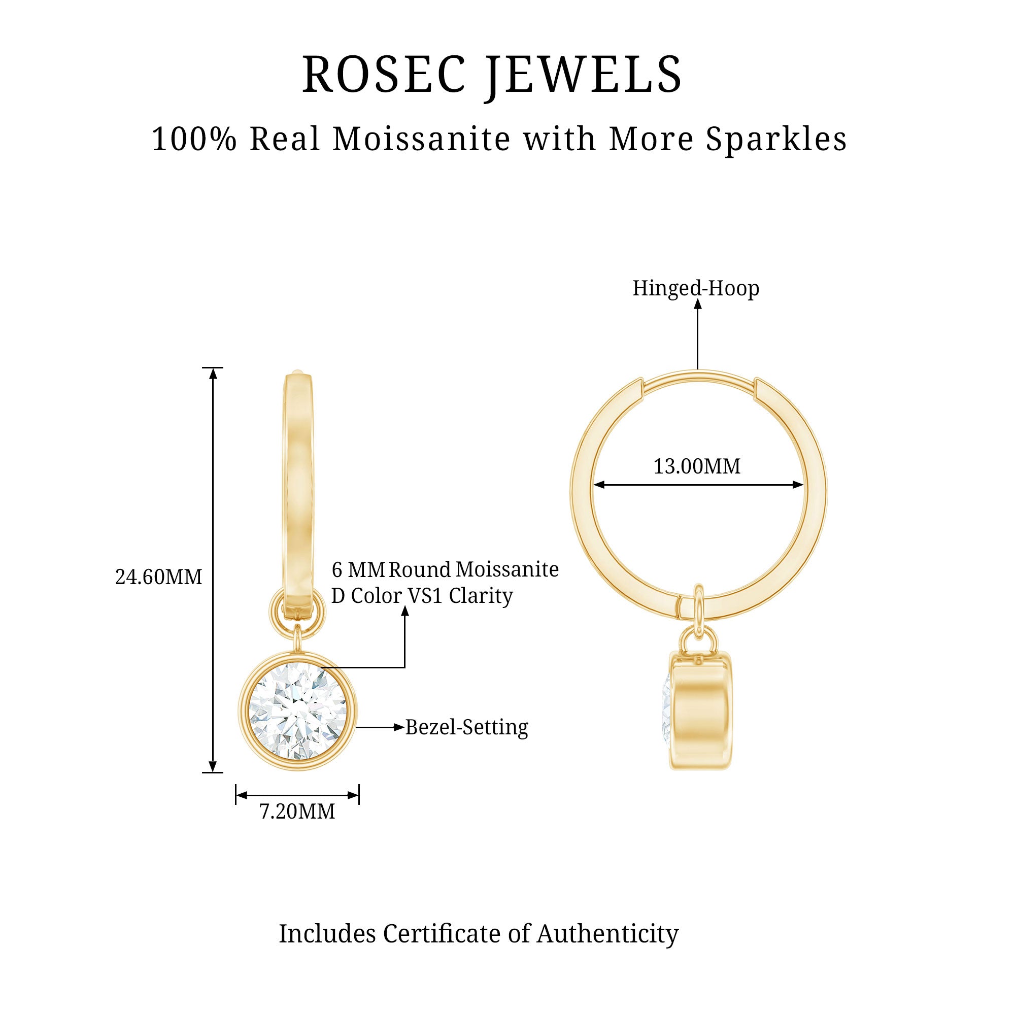 Rosec Jewels-Bezel Set Moissanite and Hinged Hoop Earrings