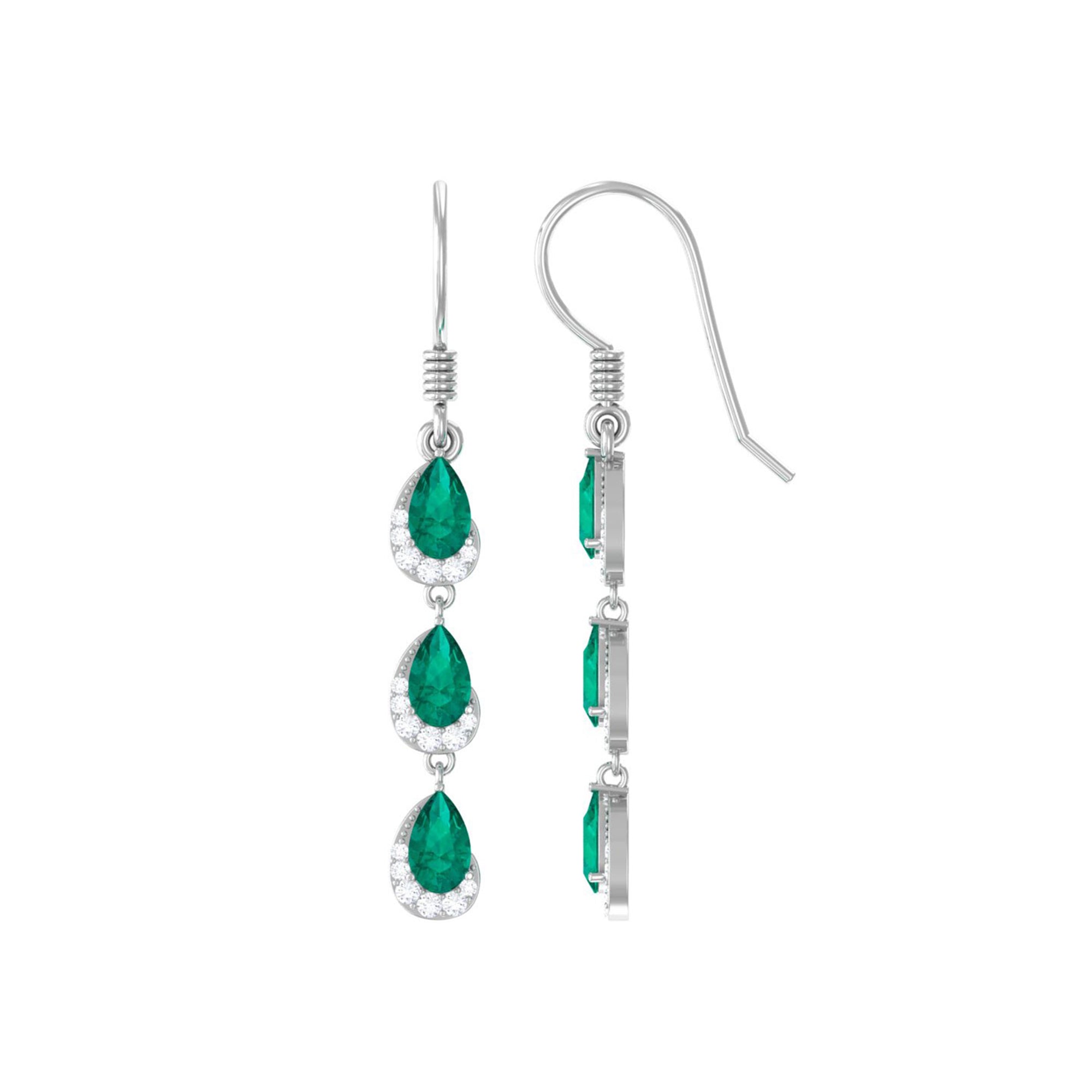 1.50 CT Pear Cut Emerald Dangle Earrings with Diamond Emerald - ( AAA ) - Quality - Rosec Jewels