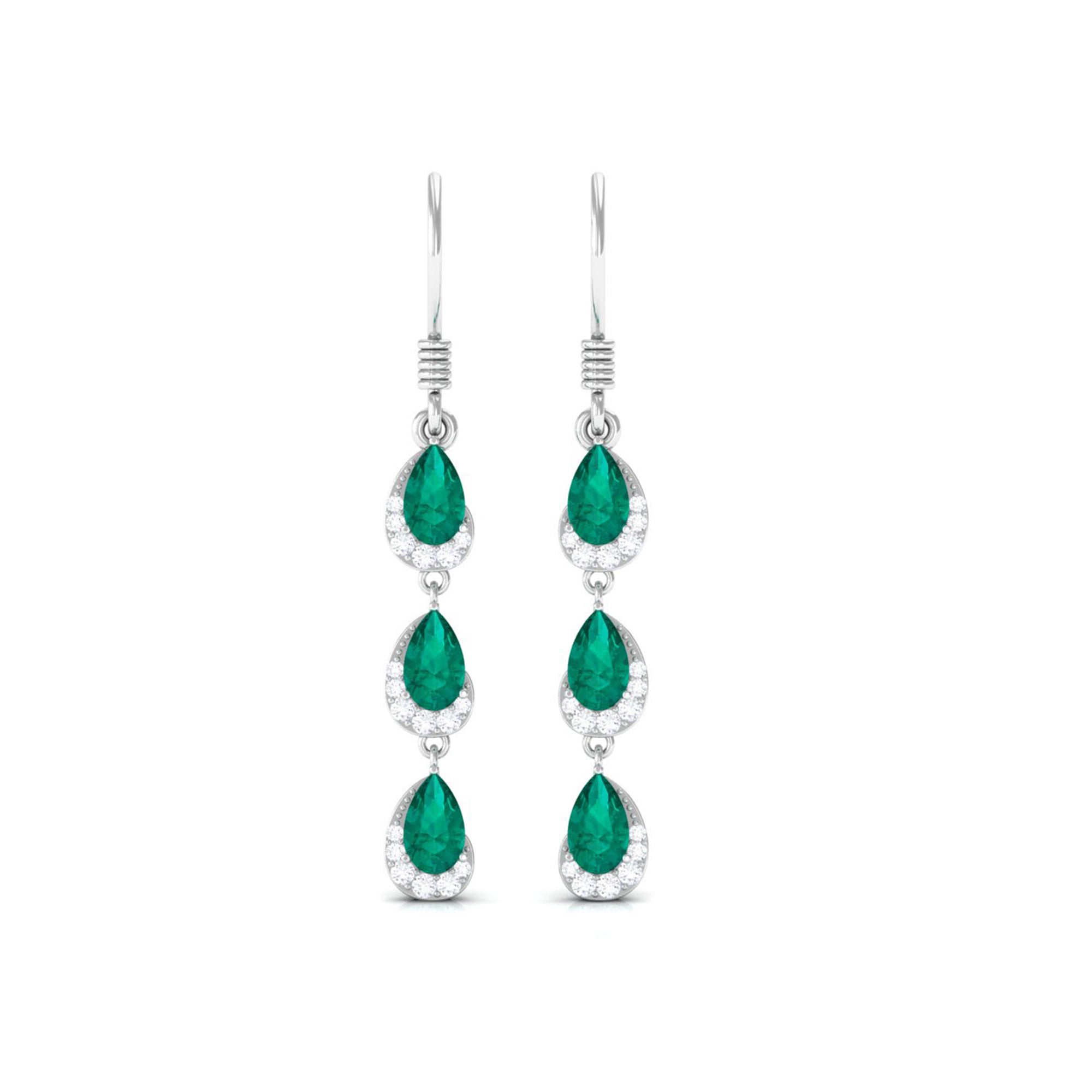 1.50 CT Pear Cut Emerald Dangle Earrings with Diamond Emerald - ( AAA ) - Quality - Rosec Jewels