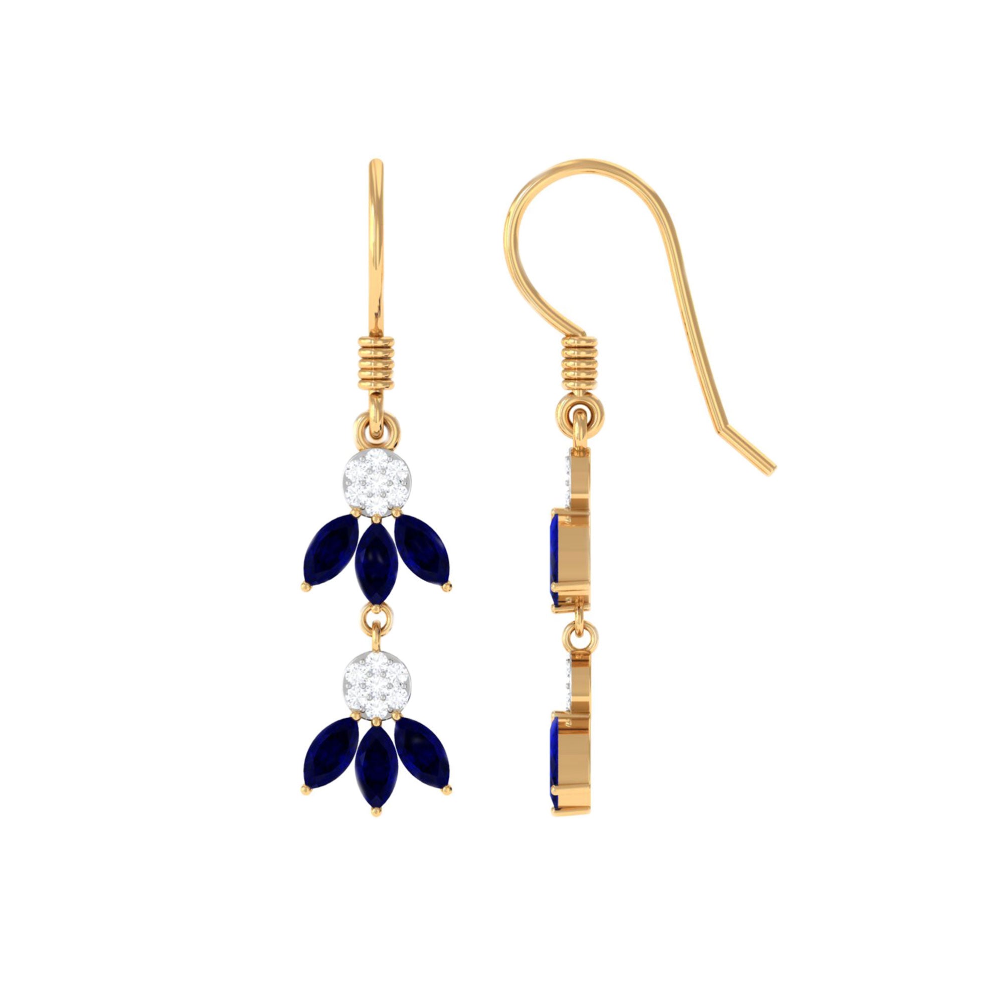 1.75 CT Blue Sapphire and Diamond Dangle Earrings Blue Sapphire - ( AAA ) - Quality - Rosec Jewels