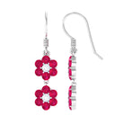 Twin Flower Dangle Earrings with Ruby and Moissanite Ruby - ( AAA ) - Quality - Rosec Jewels