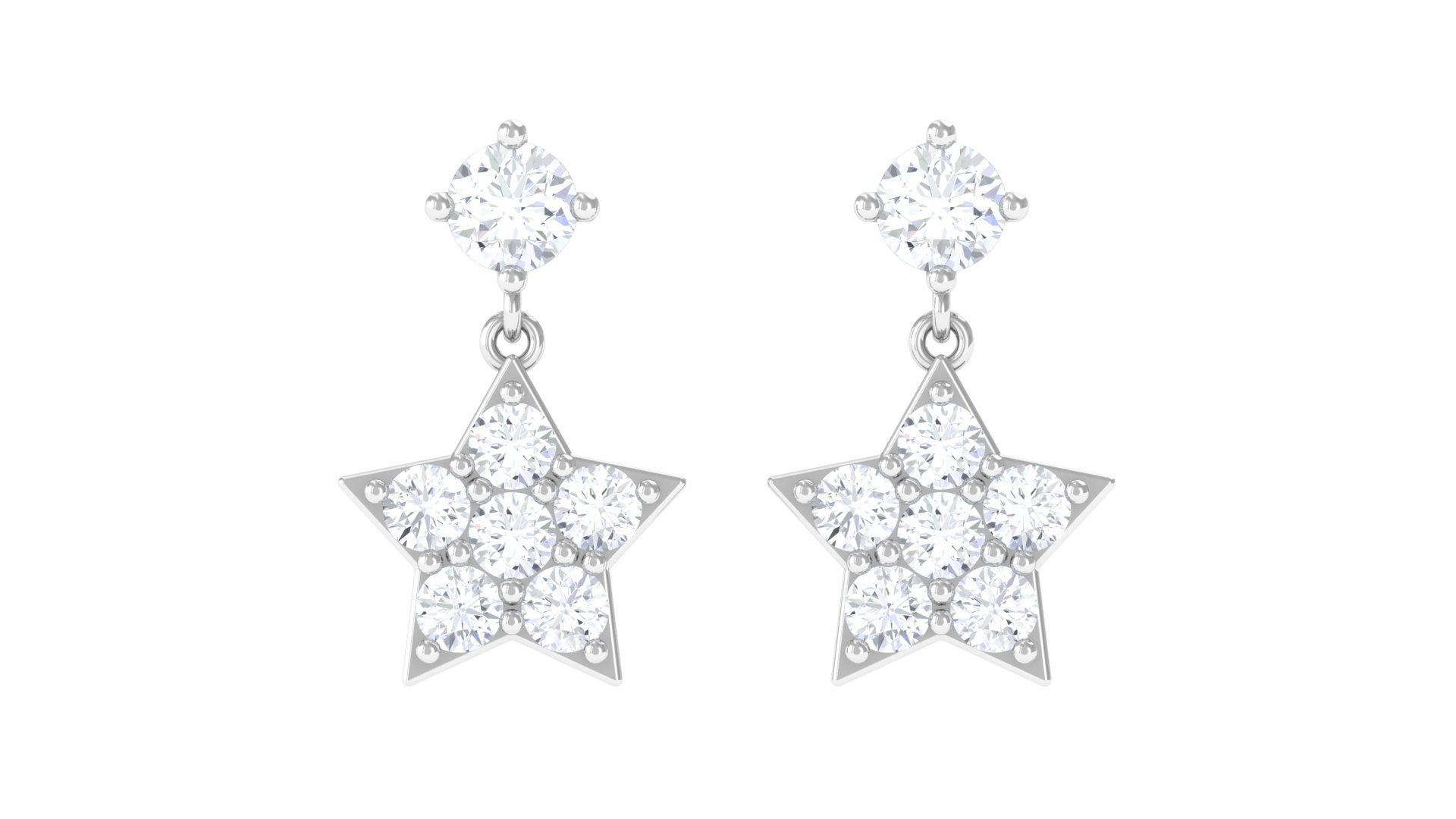 Rosec Jewels-Natural Diamond Star Drop Earrings with Screw Back