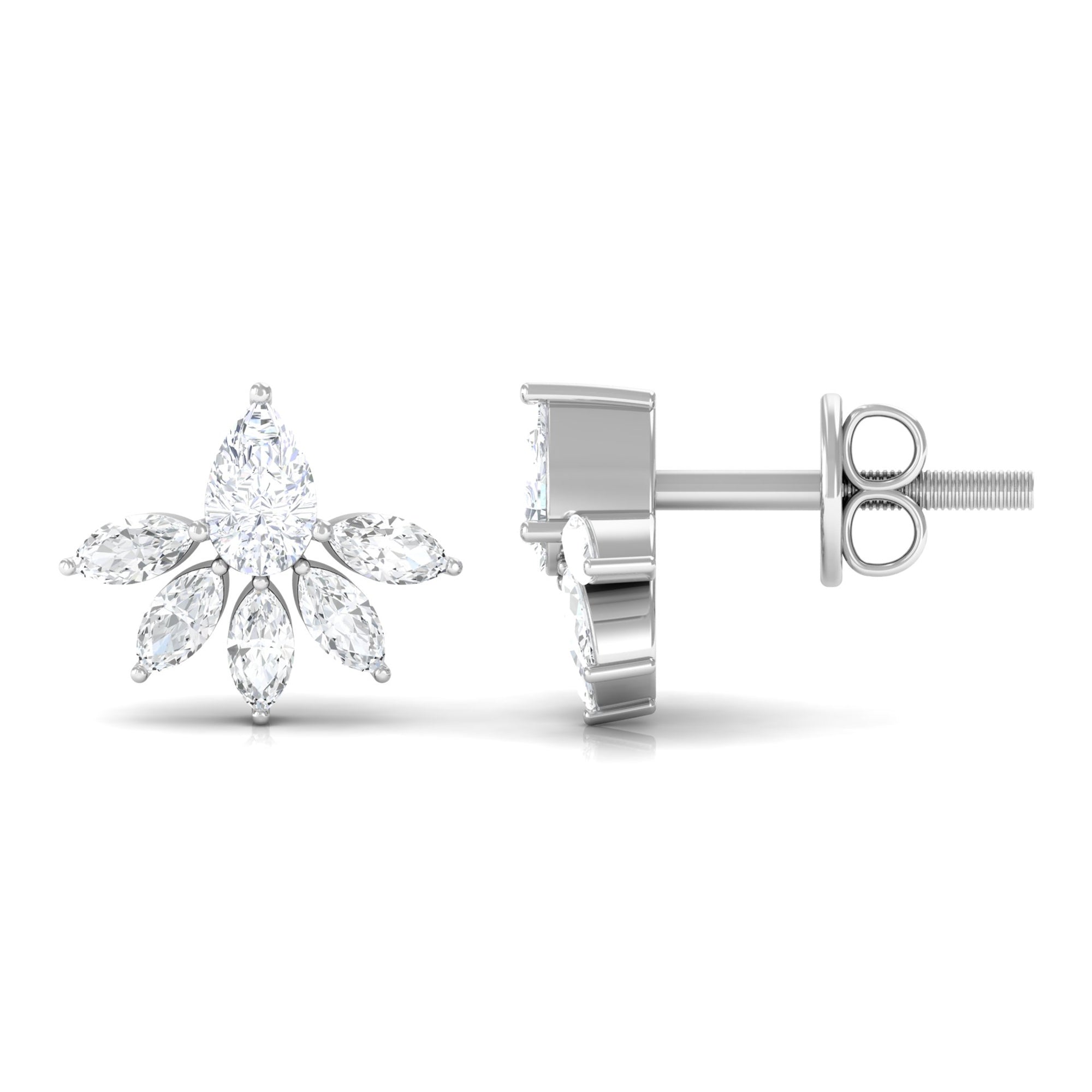 3/4 CT Pear and Marquise Cut Diamond Flower Stud Earrings Diamond - ( HI-SI ) - Color and Clarity - Rosec Jewels