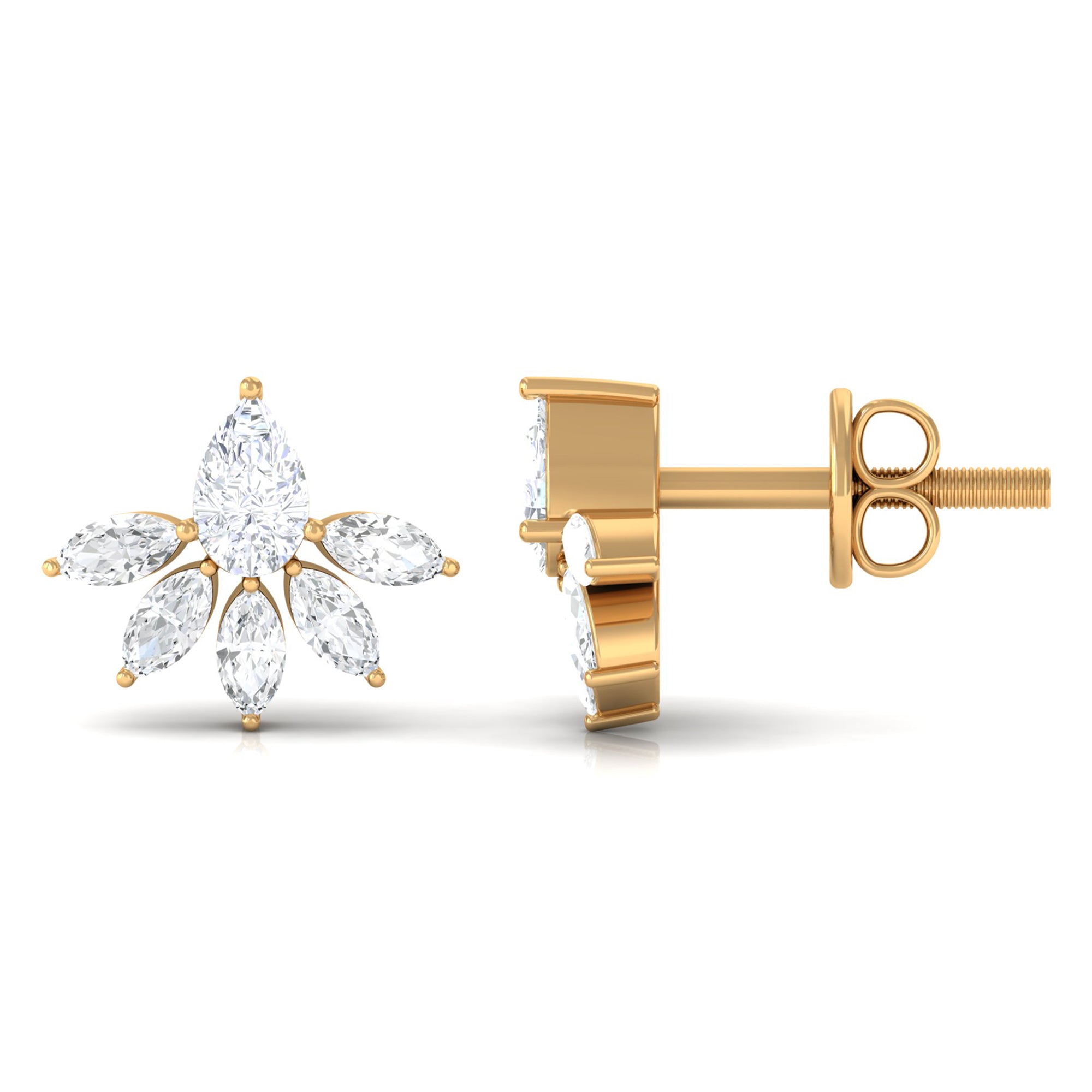 3/4 CT Pear and Marquise Cut Diamond Flower Stud Earrings Diamond - ( HI-SI ) - Color and Clarity - Rosec Jewels