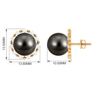 Natural Tahitian Pearl and Diamond Halo Stud Earrings Tahitian pearl - ( AAA ) - Quality - Rosec Jewels