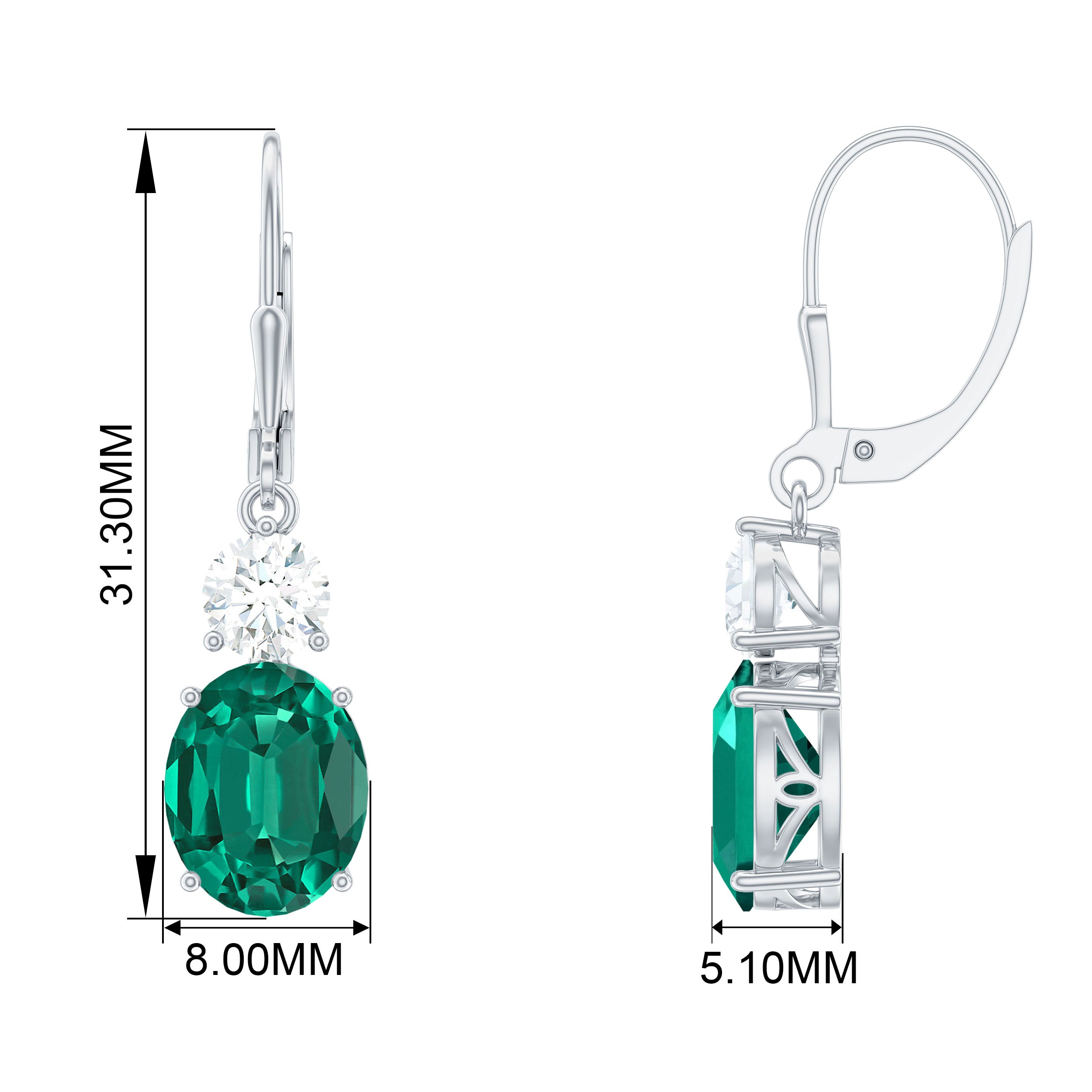 Lab Grown Emerald Oval Drop Earrings With Moissanite Lab Created Emerald - ( AAAA ) - Quality - Rosec Jewels