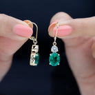 Lab Grown Emerald Oval Drop Earrings With Moissanite Lab Created Emerald - ( AAAA ) - Quality - Rosec Jewels