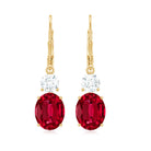 Oval Created Ruby and Zircon Drop Earrings with Lever Back Lab Created Ruby - ( AAAA ) - Quality - Rosec Jewels