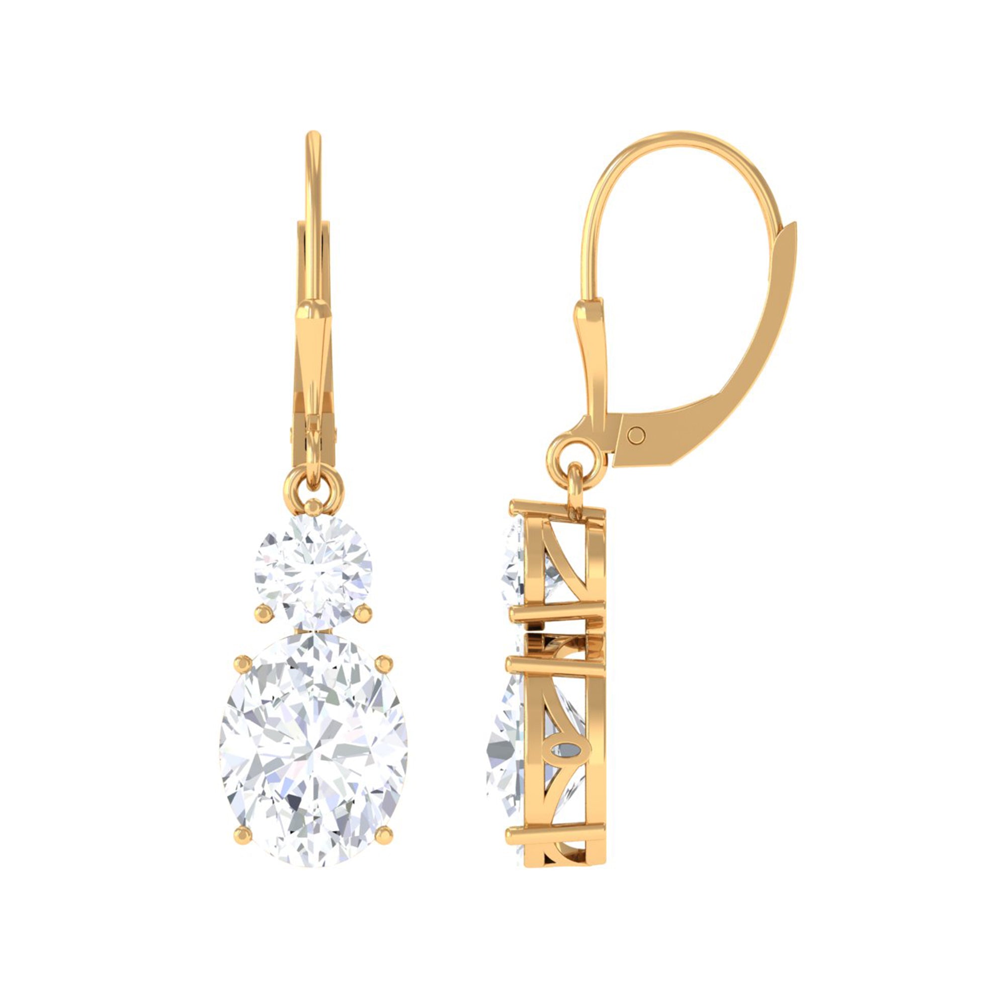 Minimal Zircon 2 Stone Drop Earrings with Lever Back Zircon - ( AAAA ) - Quality - Rosec Jewels