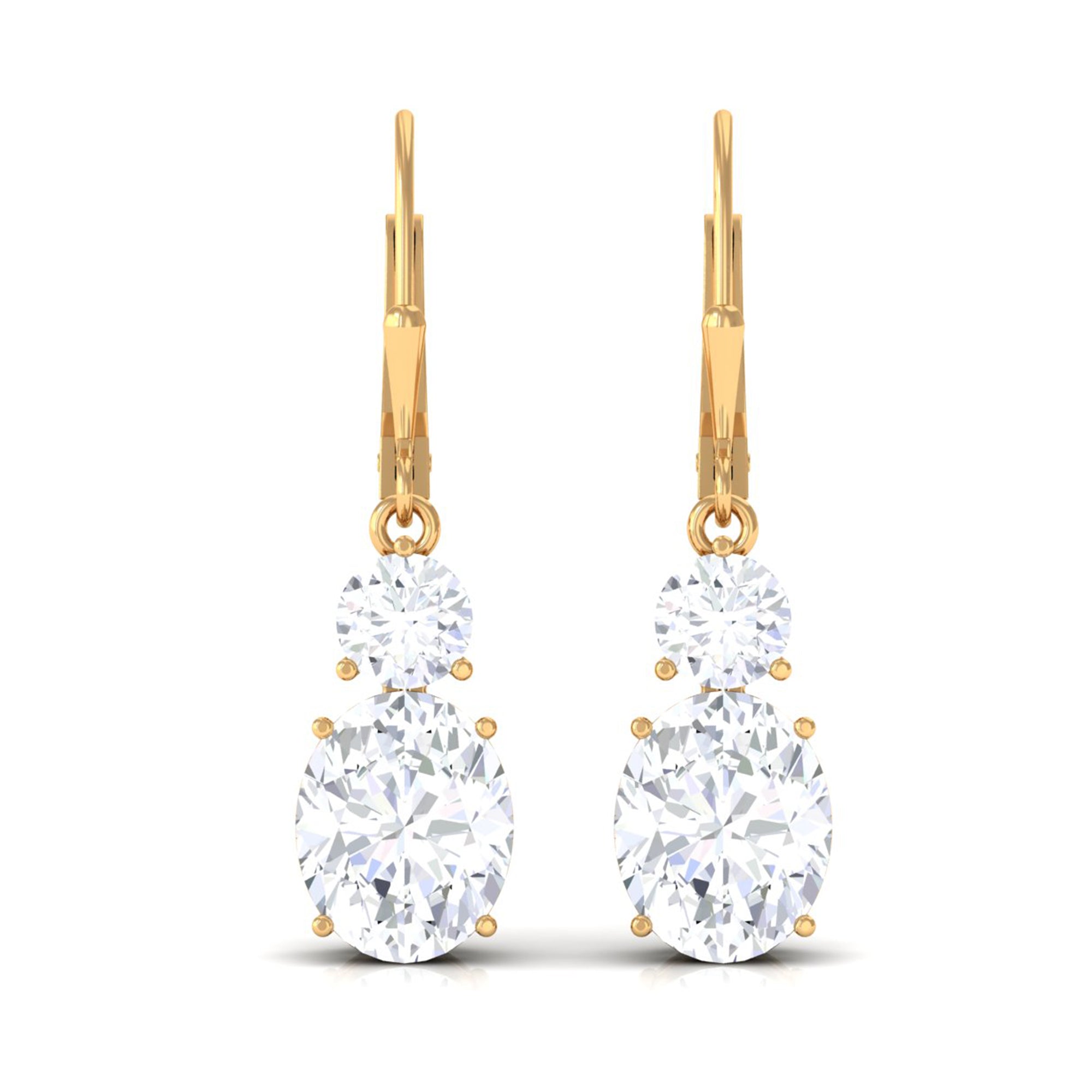 Minimal Zircon 2 Stone Drop Earrings with Lever Back Zircon - ( AAAA ) - Quality - Rosec Jewels