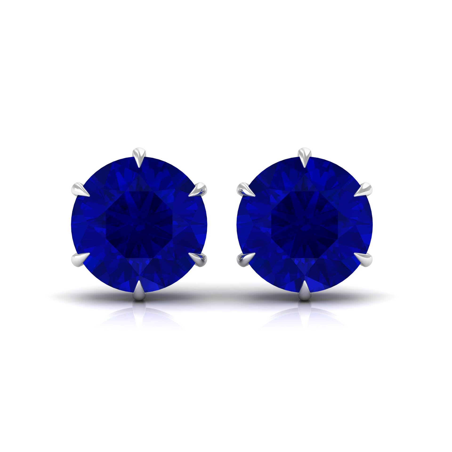 Claw Set Created Blue Sapphire Solitaire Stud Earrings Lab Created Blue Sapphire - ( AAAA ) - Quality - Rosec Jewels