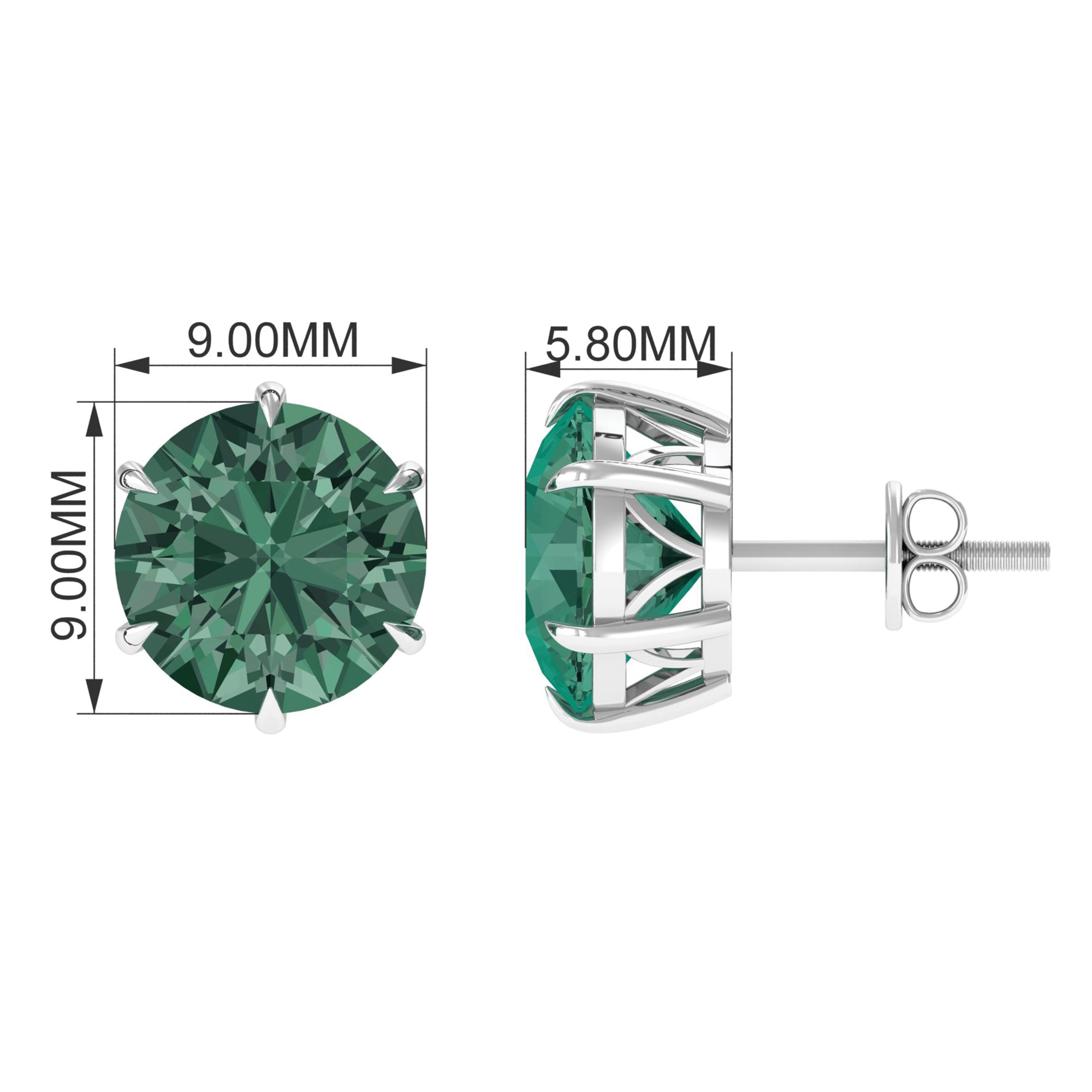 Solitaire Lab-Created Green Sapphire Stud Earrings Lab Created Green Sapphire - ( AAAA ) - Quality - Rosec Jewels