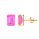 Emerald Cut Created Pink Sapphire Solitaire Stud Earrings Lab Created Pink Sapphire - ( AAAA ) - Quality - Rosec Jewels