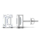 Emerald Cut Cubic Zirconia Solitaire Stud Earrings Zircon - ( AAAA ) - Quality - Rosec Jewels