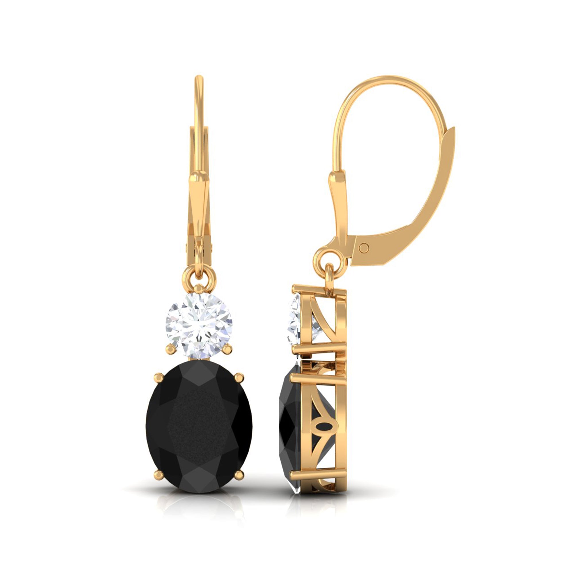 Oval Created Black Diamond Drop Earrings with Moissanite Lab Created Black Diamond - ( AAAA ) - Quality - Rosec Jewels