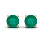 Round Shape Lab Grown Emerald Solitaire Stud Earrings Lab Created Emerald - ( AAAA ) - Quality - Rosec Jewels