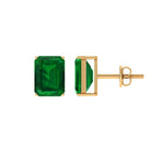 Octagon Cut Created Emerald Solitaire Stud Earrings Lab Created Emerald - ( AAAA ) - Quality - Rosec Jewels