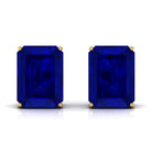 Emerald Cut Created Blue Sapphire Solitaire Stud Earrings Lab Created Blue Sapphire - ( AAAA ) - Quality - Rosec Jewels