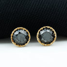 Round Black Diamond Gold Solitaire Stud Earring in Bezel Setting Black Diamond - ( AAA ) - Quality - Rosec Jewels