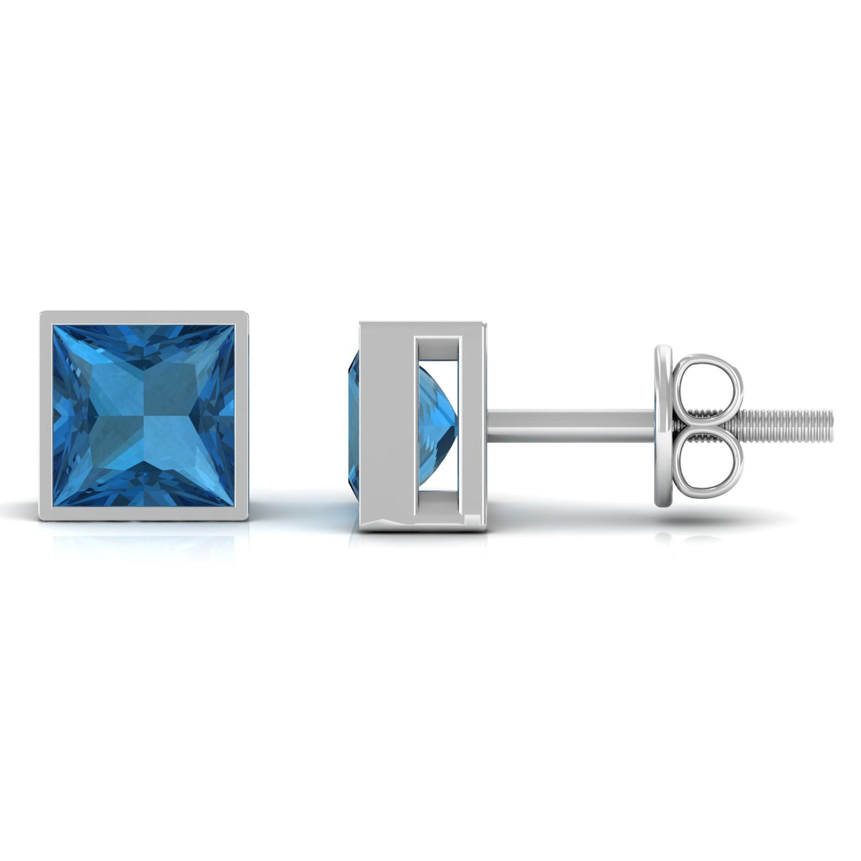 1 CT Princess Cut London Blue Topaz Solitaire Stud Earrings London Blue Topaz - ( AAA ) - Quality - Rosec Jewels