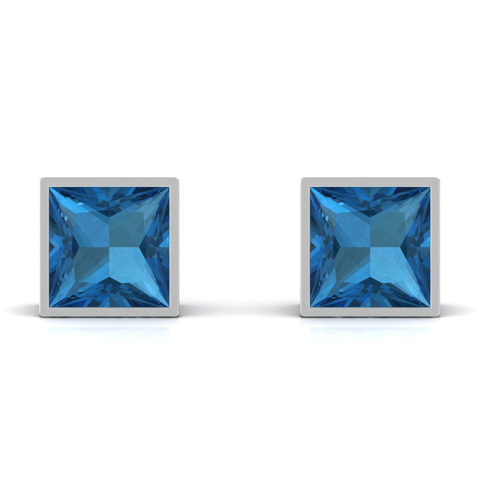 1 CT Princess Cut London Blue Topaz Solitaire Stud Earrings London Blue Topaz - ( AAA ) - Quality - Rosec Jewels