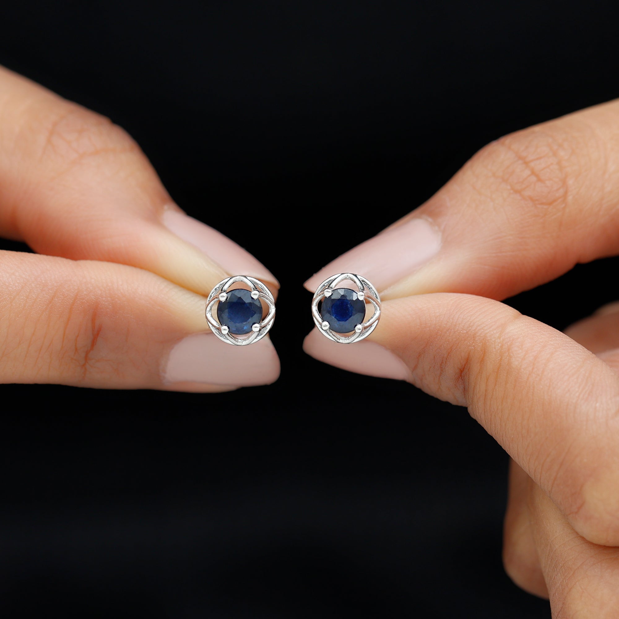 2 CT Blue Sapphire Solitaire Vintage Stud Earrings Blue Sapphire - ( AAA ) - Quality - Rosec Jewels