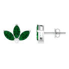 Half Flower Stud Earrings with Emerald and Diamond Emerald - ( AAA ) - Quality - Rosec Jewels