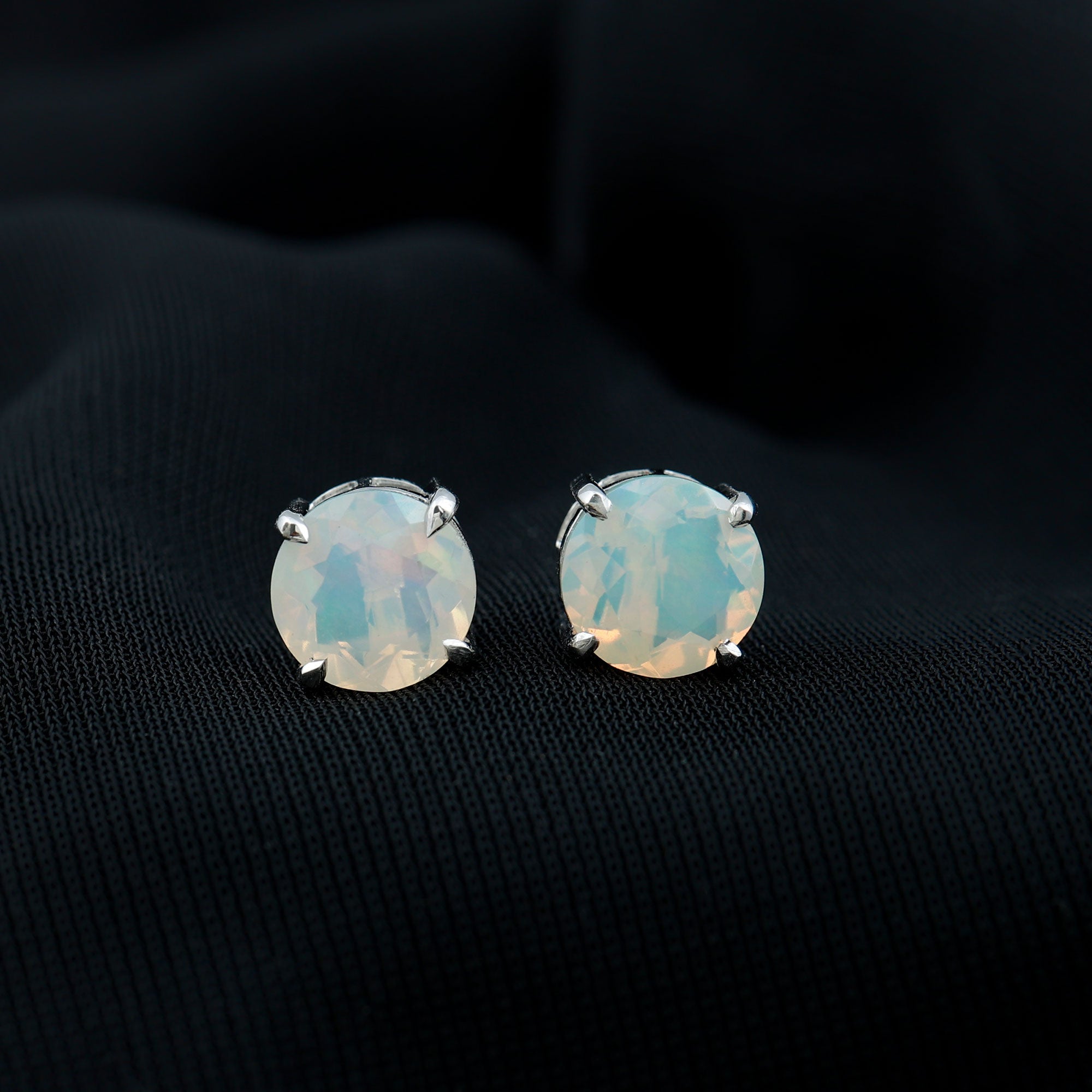 Round Cut Ethiopian Opal Solitaire Stud Earrings for Women Ethiopian Opal - ( AAA ) - Quality - Rosec Jewels