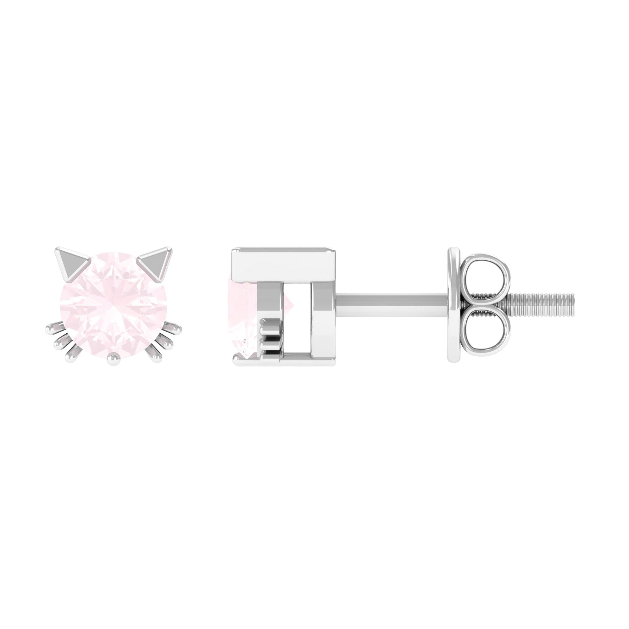 Rose Quartz Solitaire Cute Cat Stud Earrings Rose Quartz - ( AAA ) - Quality - Rosec Jewels