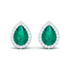 Classic Pear Cut Emerald Diamond Accent Stud Earrings Emerald - ( AAA ) - Quality - Rosec Jewels