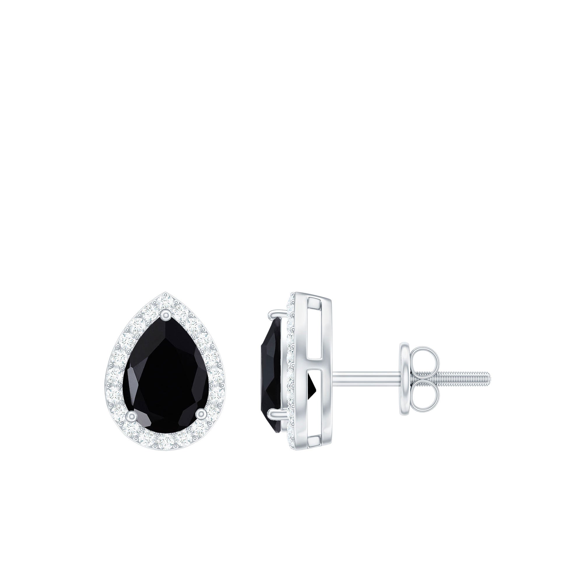 1.75 CT Pear Cut Created Black Diamond Halo Stud Earrings with White Diamond Lab Created Black Diamond - ( AAAA ) - Quality - Rosec Jewels