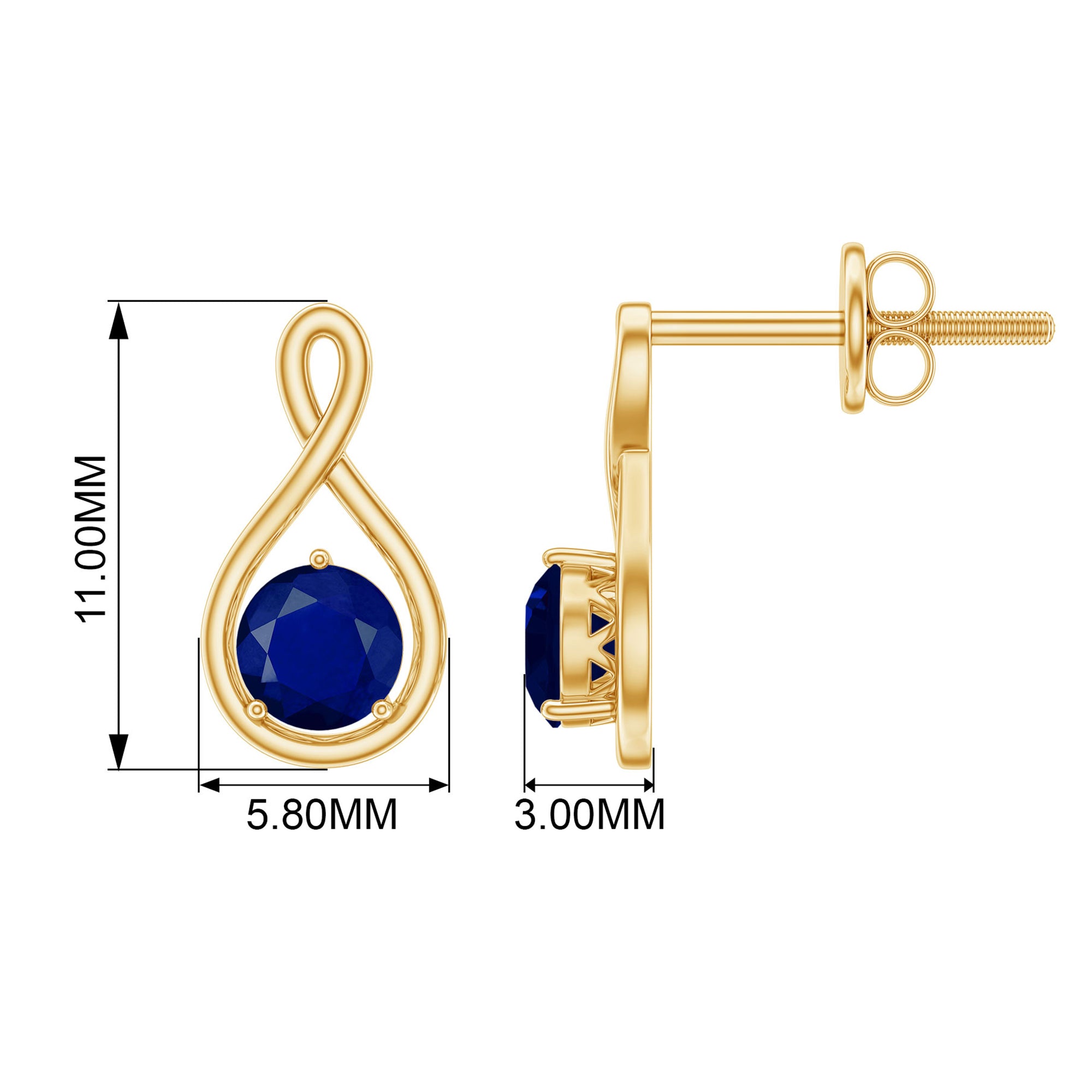 3/4 CT Round Cut Blue Sapphire Solitaire Infinity Stud Earrings Blue Sapphire - ( AAA ) - Quality - Rosec Jewels